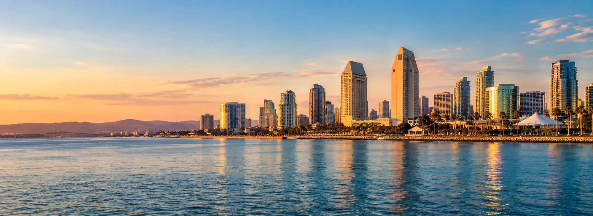 San Diego skyline and waterfront in warm coastal light